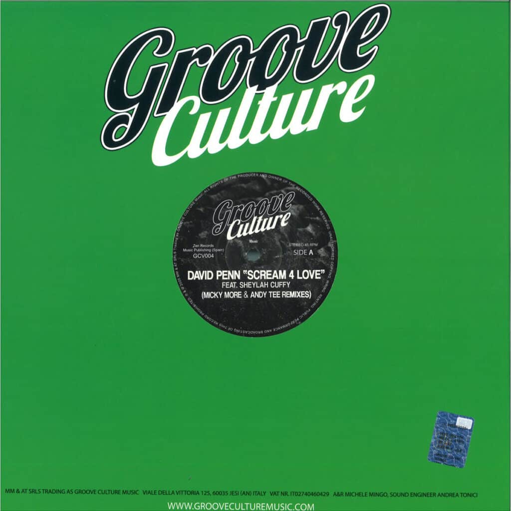 988 GCV004 GROOVE CULTURE David Penn Featuring Sheylah Cuffy Scream 4 Love Micky More Andy Tee Remixes Disco House 974342